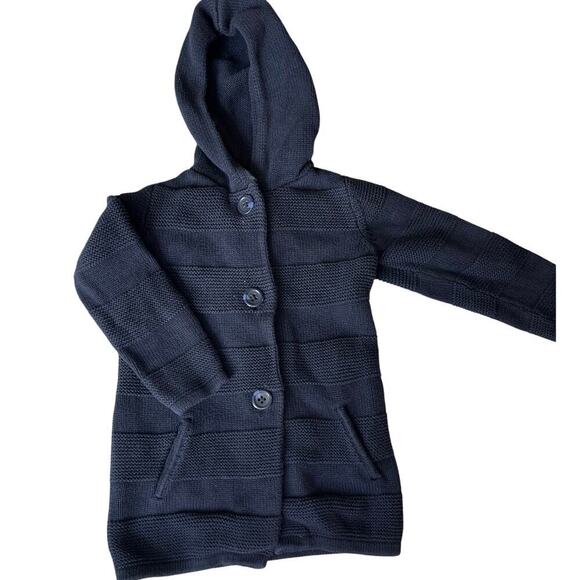 Girls 4T Hooded Button Down Cardigan Sweater, Navy, Tunic Length, Pockets - Picture 1 of 6